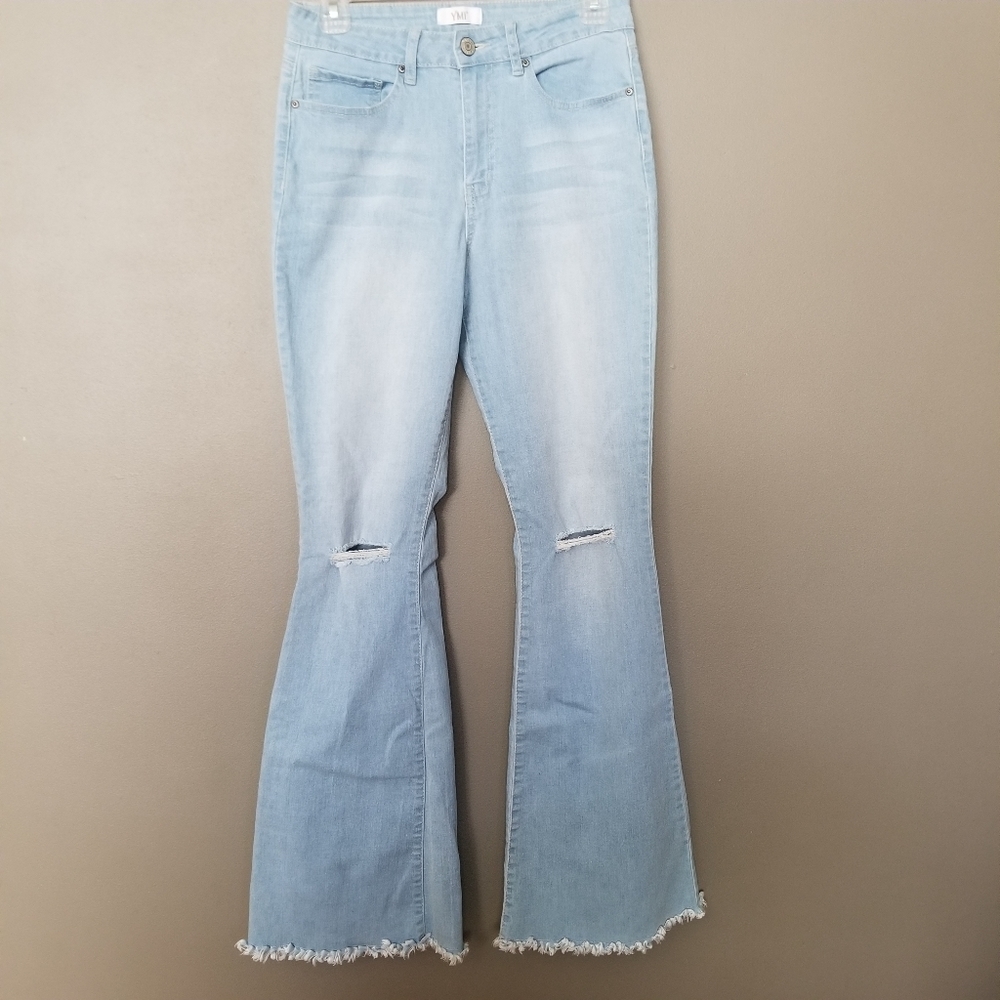YMI 7 Flare Bell Bottom Distressed Blue Jeans